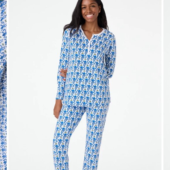 ROLLER RABBIT Blue Monkey PJ set - Picture 3 of 6